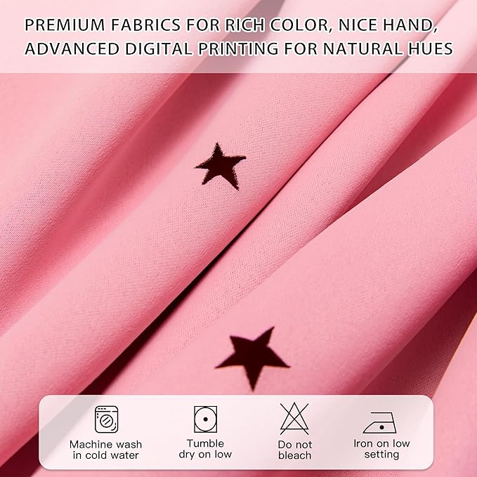 XiDi Pink Blackout Curtains for Girls Bedroom Living Room 108 Inches Long 2 Panels Hollow Star Nursery Kids Thermal Insulated Room Darkening Drapes Grommet Noise Reducing Window Curtains 42Wx108L