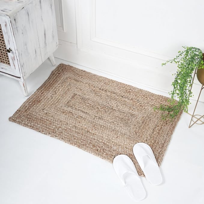 RAJRANG Handwoven Jute Area Rug 2.5 x 4 Feet, Natural Boho Reversible Rectanglular Braided Rugs for Entryway, Front Door Mat