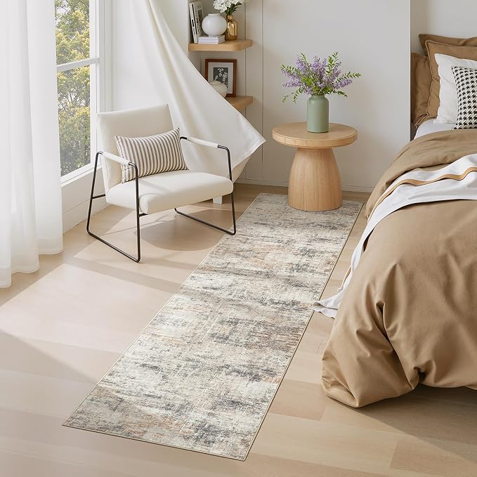 Lofus 2X 6 Area Rug for Hallways, Gold Abstract Washable Runner Rugs with Non Slip Rubber Backing, Low Pile Soft Carpet Runner for Kitchen Bathroom Bedroom Laundry