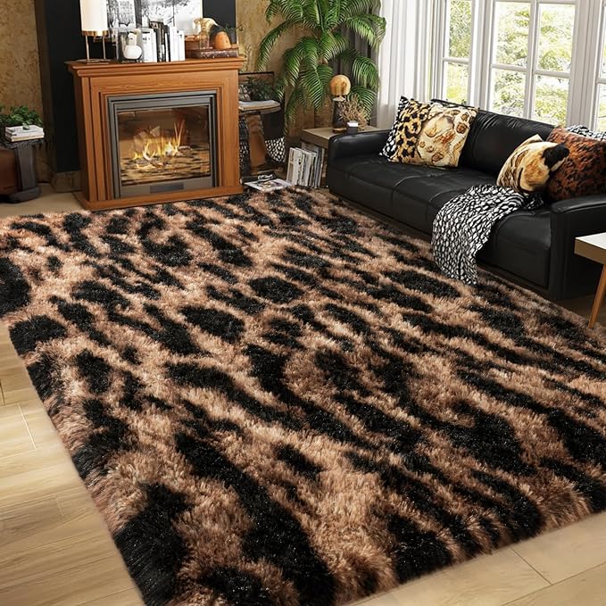 qulint Leopard Rug for Living Room, 5x7 Fluffy Carpet for Bedroom Nursery | Soft Shaggy Cheetah Rug for Kids Room, Modern Animal Carpet for Dorm Room Classroom Home Decor Aesthetic