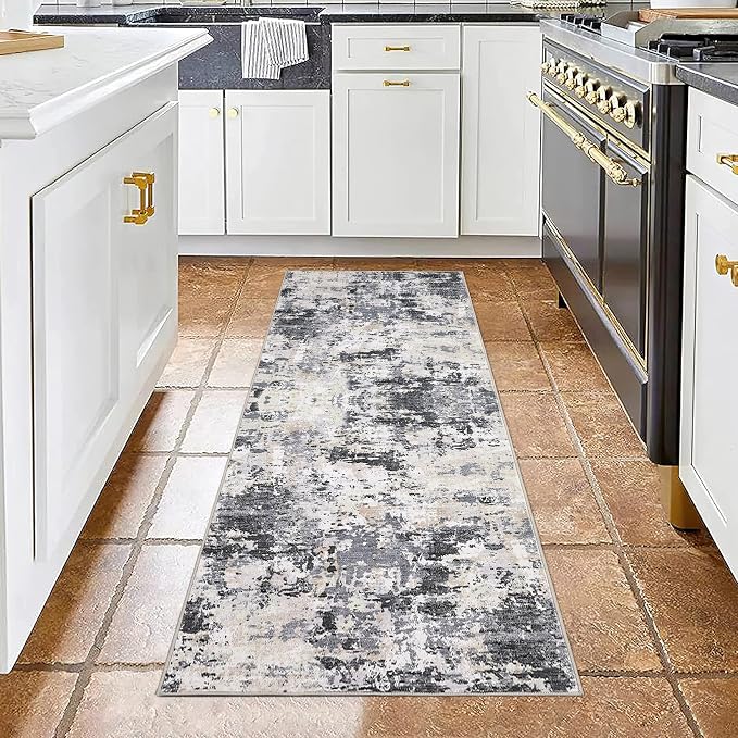 ROYHOME Modern Abstract 2x6 Runner Rug Washable Non Slip Stain Resistant Rug for Hallway Kitchen Bedroom Non Shedding Low Pile Indoor Floor Cover,Black Yellow