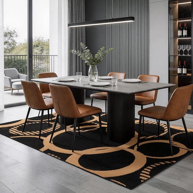 YIHOUSE Black and Gold Washable 5x7 Area Rugs for Living Room Non Slip | Modern 3D Textured Rug for Bedroom Entryway, High and Low Pile, Soft Carpet for Dining Room Playroom Home Office Decor