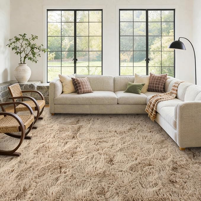 5x7 Area Rugs for Living Room Decor, Non-Slip Shaggy Rugs for Bedroom Kids Playroom Dorm Room, High Pile Ultra Soft Carpet, Beige