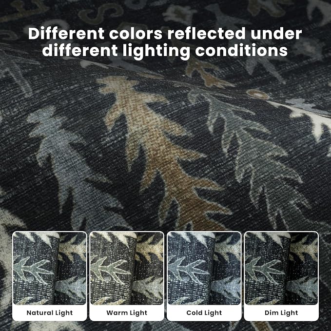 Washable Rugs 8x10 Area Rugs for Living Room,Bedroom,Dining Room- Soft Low Pile Stain-Resistant Carpet with Non-Slip Rubber Backing,Vintage Large Area Rug for Nursery Home Office Decor