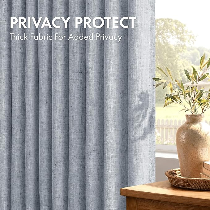 MIULEE 4 Panels Set Pinch Pleated Linen Curtains 84 Inches Long for Living Room Bedroom, Thick Linen Textured Memory Trained Drapes Pleat Back Tab Light Filtering Light Blue Window Curtains with Hooks