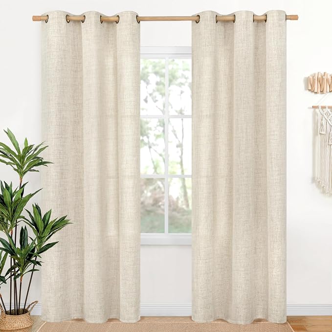 YoungsTex Linen Curtains 84 Inch Length for Living Room, Light Filtering Semi Sheer Window Drapes with Bronze Grommet Privacy for Bedroom Farmhouse Decorative, 42 x 84 Inch, 2 Panels