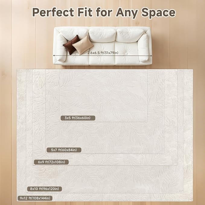 Pauwer Area Rugs for Living Room 6x9, Machine Washable Non Slip Rug, Beige | Neutral Boho Modern, Soft Fluffy Indoor Floor Carpet, For Bedroom Dining Room Nursery Kids Room Dorm
