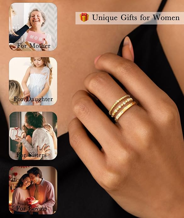 KAERUN Stackable Gold Rings for Women Non Tarnish Dainty 14K Gold Plated Stacking Rings Cubic Zirconia Thumb Ring Set Trendy Statement Wedding Bands Promise Engagement Rings for Women Size 6-10