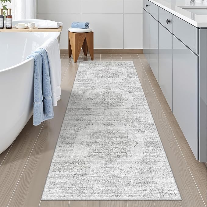 2x6 Runner Rug Non Slip,Washable Hallway Runner Rug,Grey | Neutral Rugs for Kitchen,Entryway,Bedroom,Bathroom,Nursery Room,Thin,Soft Runner Rug,Stain Resistant Indoor Carpet