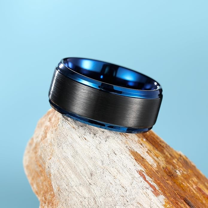King Will Classic Tungsten Wedding Band for Men, 6/7/8/9/10mm Widths, Polished Finish Step Edge Matte Rings Comfort Fit