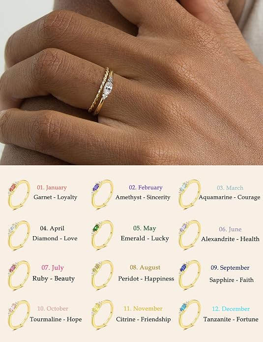 FUNEIA Gold Birthstone Rings for Women Non Tarnish Trendy Stackable Gold Rings that Don't Tarnish Dainty Emerald Green Gemstone Cubic Zirconia Wedding Engagement Ring for her Birthday Gifts Jewelry