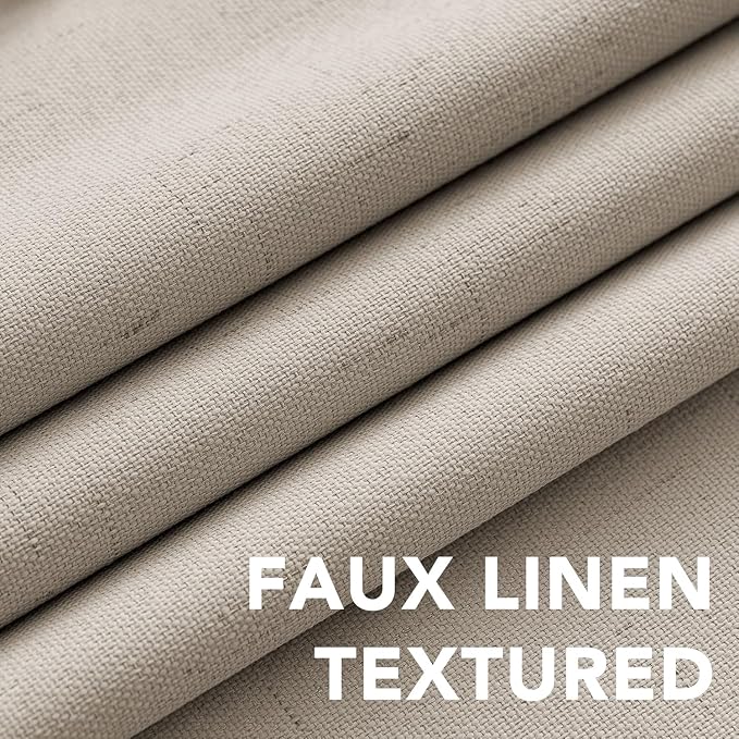 H.VERSAILTEX Linen Curtains 100% Blackout Curtains for Bedroom 102 inch Long Full Light Blocking Nature Linen Blended Window Curtains for Living Room Nickel Grommet (2 Panels, Cobblestone)