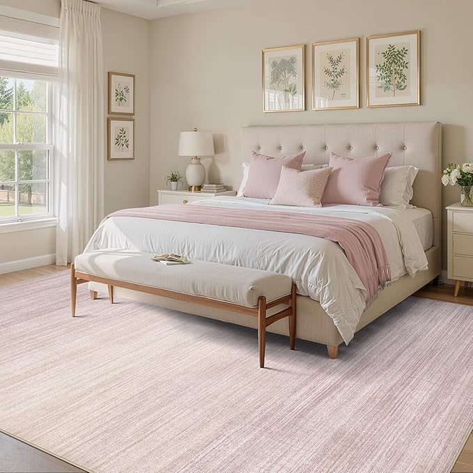 UERMEI 6x9 Washable Area Rug - Neutral Modern Abstract Living Room Rugs, Non-Slip Soft Large Indoor Floor Carpet for Bedroom Home Office & Under Dining Table Decor, Soft Pink