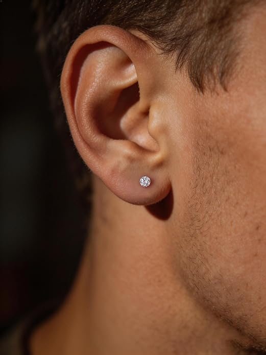 Moissanite Flat Back Earrings for Sensitive Ears | Implant Grade F136 Titanium Studs for Women Men | 18K White Gold Plated Hypoallergenic Sleep In Cartilage Lobe Piercing Jewelry, D Color VVS1 (3mm 4mm 5mm)