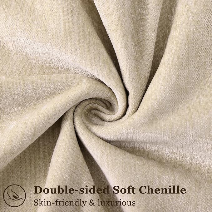 decorUhome Chenille Beige Velvet Throw Pillow Covers 18x18 Set of 2 | Fall Soft Couch Decorative Modern Farmhouse Pillow Cases with Elegant Design for Sofa Bed Living Room Home Decor