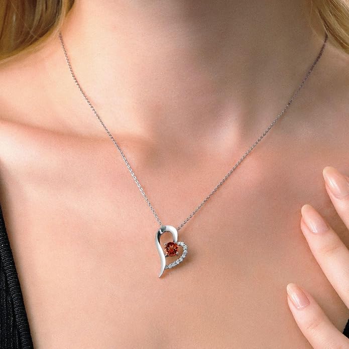 Gem Stone King Heart Shape Pendant Necklace For Women | 925 Sterling Silver | 6MM Round Gemstone Birthstone | Heart Necklace For Women | With 18 Inch Silver Chain