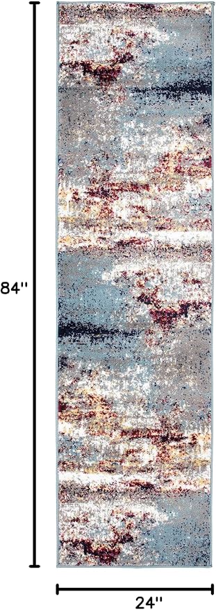Rugshop Watercolor Distressed Modern Bohemian Runner Rug Multi 2' x 7'