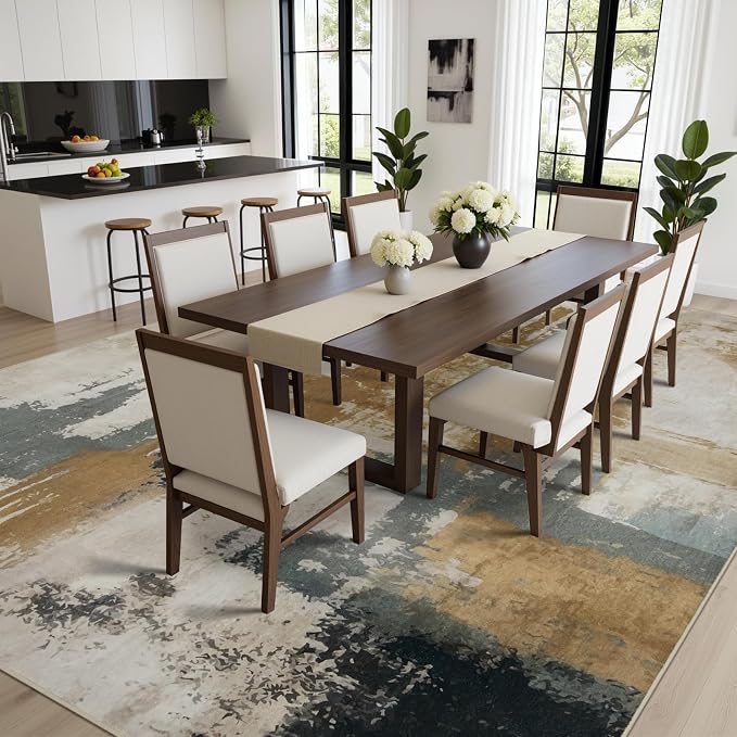Joydeco 6x9 Area Rugs for Living Room, Non-Slip Modern Abstract Soft Washable Rug, Low Pile Carpet for Bedroom, Dining Room, Home Office, Pet & Child Friendly, White &Beige & Dark Gray