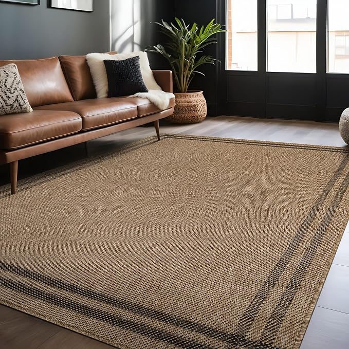 Luul Home Easy Jute Rugs 4x6 Bordered Natural Color Living Room Indoor Outdoor Area Rug for Patio and Kitchen Rug High Traffic Washable Easy to Clean Solid Boho Woven Design Outside Carpet (4 x 6)