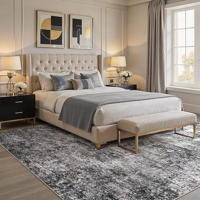 DMOYEST Area Rug Living Room Rugs - 7x9 Large Soft Indoor Neutral Modern Abstract Low Pile Washable Rug Carpet for Bedroom Dining Room Farmhouse Home Office - Grey