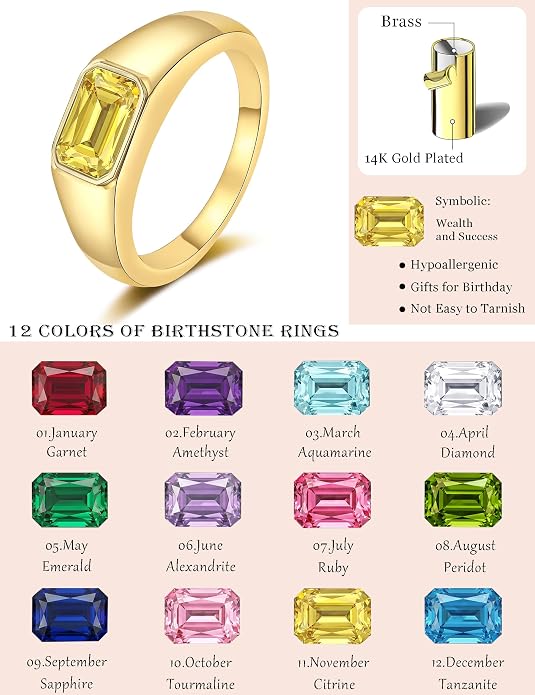 Birthstone Gold Rings for Women Non Tarnish 14K Gold Plated Chunky Emerald Rings Thumb Signet Statement Dainty CZ Band Ring Unique Waterproof Cute Jewelry Gift for Birthday Size 6-10