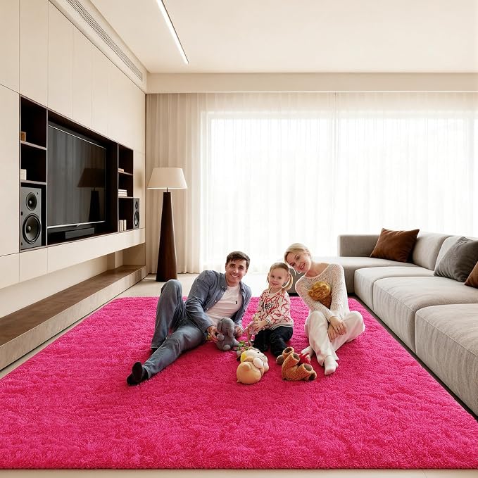 8x10 Area Rugs for Living Room, Large Fluffy Rugs for Bedroom, Fuzzy Shag Soft Non-Slip Carpet for Kids Girls and Boys Nursery Dorm Indoor Room Home Decor (8ft X 10ft, Hot Pink)