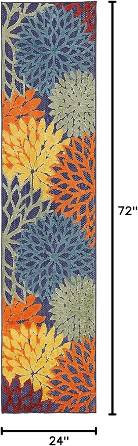 Nourison Home Aloha Navy Multicolor 2' x 6' Area Rug - Easy Clean, Non Shedding, Bed Room, Living Room, Dining Room, Kitchen (6' Runner)