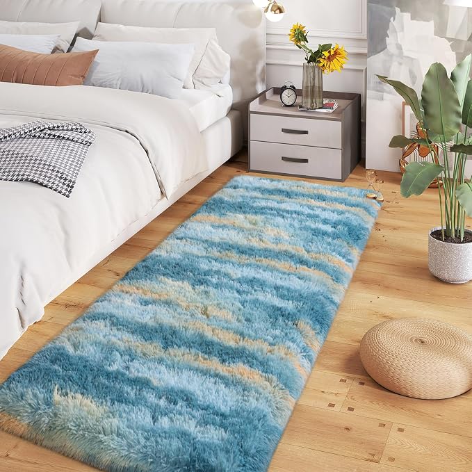 Dssimo 2x6 Abstract Runner Rug for Hallway Bedroom Bedside Living Room | Soft Fluffy Shag Upgrade Non-Slip Carpet for Kids,Girls Boys and Teens Decorations for Living Room Dorm Nursery Classroom
