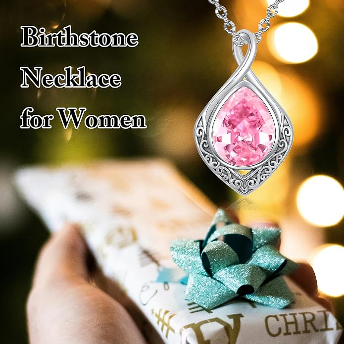 PELOVNY Celtic Knot Necklaces for Women 925 Sterling Silver Gemstone/Birthstone Teardrop Infinity Necklace Irish Celtic Pendant Jewelry Gifts for Mom Daughter Wife