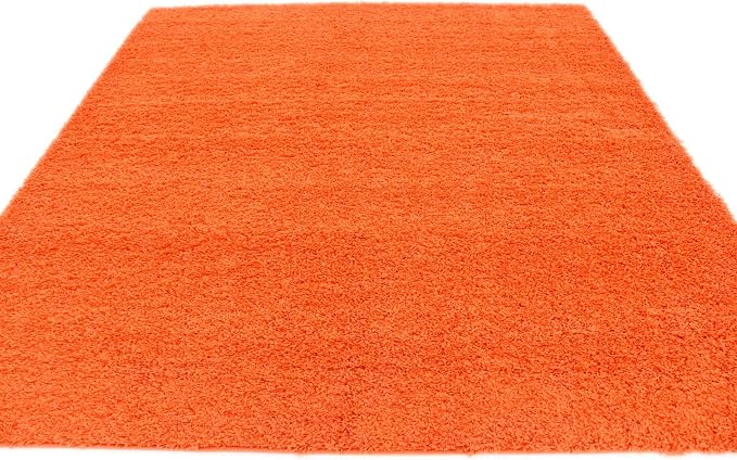Unique Loom Solid Shag Collection Area Rug (8' Square, Tiger Orange)