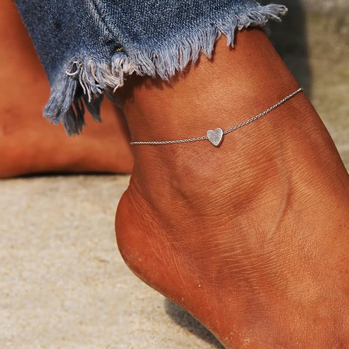 Gold Anklets Bracelets for Women,925 Sterling Silver Waterproof Dainty Heart Anklet Snake Chain Link 14K Gold Plated Non Tarnish Ankle Chain Summer Beach Foot Jewelry Graduation Wedding Gifts