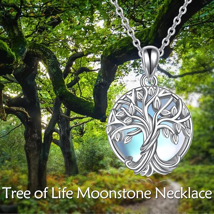 WINNICACA Tree of Life Necklace for Women Sterling Silver Crescent Moon Tree Moonstone Pendant Family Necklace for Mother Daughter Sister Gifts ﻿