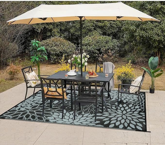 Anidaroel Outdoor Rugs 6x9ft for Patios Clearance Waterproof, Reversible Tropical Plastic Straw Camping Mat Outside Rug, Large Outdoor Area Rug for RV, Porch, Deck, Balcony, Picnic(6'x9')