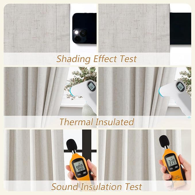 Guken Light Beige 100% Blackout Curtains 84 Inch Long 2 Panels Set for Living Room Bedroom Back Tab Room Darkening Winter Thermal Insulated Neutral Linen Drapes Window Curtain, 52x84