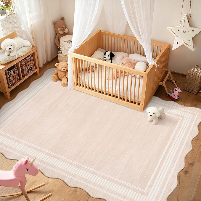 Garvee Washable Rug 8x10 Area Rugs for Living Room Bedroom, Non Slip Low Pile Solid Neutral Soft Carpet, Modern Scalloped Pattern, Faux Wool Floor Mats for Dining Room Home Office, Natural Ivory | Rugs for Living Room, Non-Slip Soft Carpet for Bedroom,...
