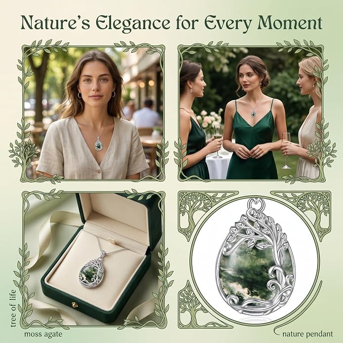 Teardrop Moonstone Necklace for Women Tree of Life/Filigree Birthstone Pendant Necklace Jewelry