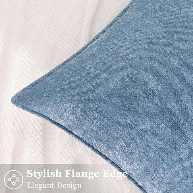 decorUhome Chenille Blue Grey Velvet Throw Pillow Covers 20x20 Set of 2 | Fall Soft Couch Decorative Modern Farmhouse Pillow Cases with Elegant Design for Sofa Bed Living Room Home Decor