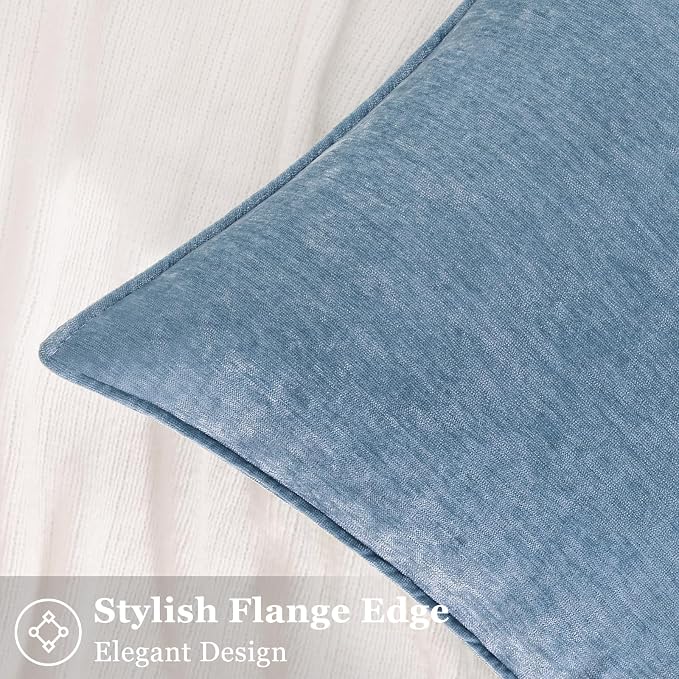 decorUhome Chenille Blue Grey Velvet Throw Pillow Covers 24x24 Set of 2 | Fall Soft Euro Sham Couch Decorative Modern Farmhouse Pillow Cases with Elegant Design for Sofa Bed Living Room Home Decor