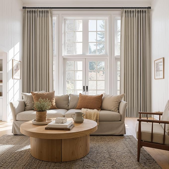 Aersas Cobblestone Pinch Pleat Linen Curtains 96 Inches Long for Living Room Dining 2 Panels Pinch Pleated Drapes Hooks Farmhouse Neutral Light Filtering Semi Sheer Curtain for Bedroom 40x96