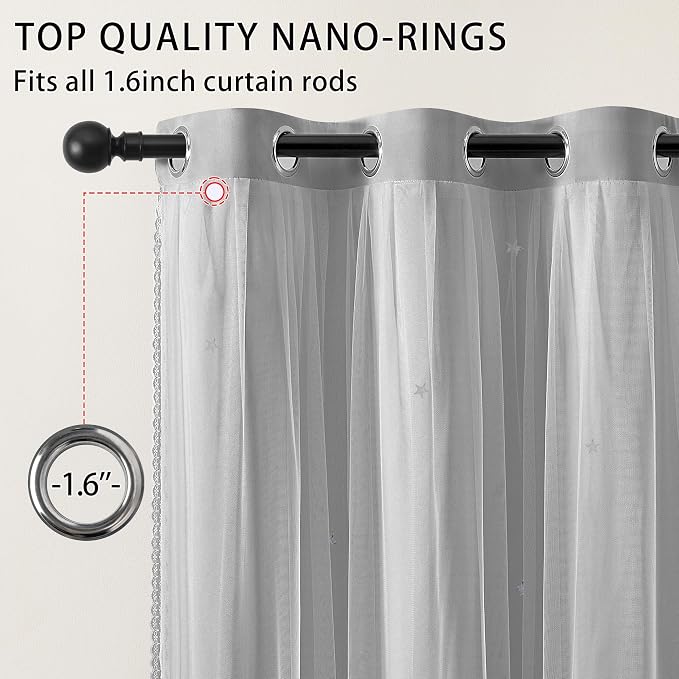 XiDi Grey Curtains for Bedroom Living Room 90 Inches Long 2 Panels Thermal Insulated Kids Curtain Hollow-Out Star Window Nursery Curtains Boys Grommet Modern Window Treatments Light Grey W34 x L90