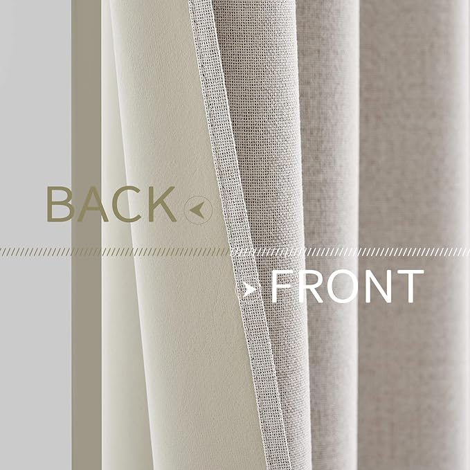 MIULEE 100% Blackout Linen Textured Curtains for Bedroom Solid Thermal Insulated Ivory Grommet Room Darkening Curtains & Drapes Luxury Decor for Living Room 62 x 84 Inch (2 Panels)