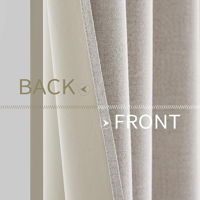 MIULEE 100% Blackout Linen Textured Curtains for Bedroom Solid Thermal Insulated Ivory Grommet Room Darkening Curtains & Drapes Luxury Decor for Living Room 52 x 84 Inch (2 Panels)