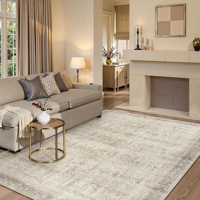 Collive Area Rug for Living Room 5x7, Machine Washable Neutral Boho Rugs for Bedroom, Soft Non-Slip Low Pile Indoor Floor Accent Carpet for Office Entryway Nursery Dining Room - Tan