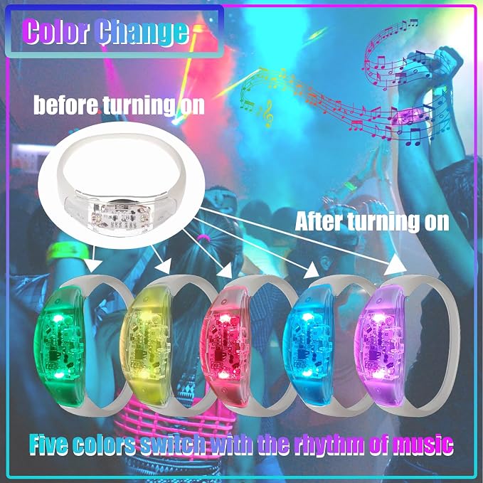 50 Pcs LED Glow Bracelets Sound Activated LED Bracelets, Light Up Bracelet Music Control 6 Color Changeable,Party Favors for Rave, Concerts,Wedding,Birthday,Carnival,Valentine's Day