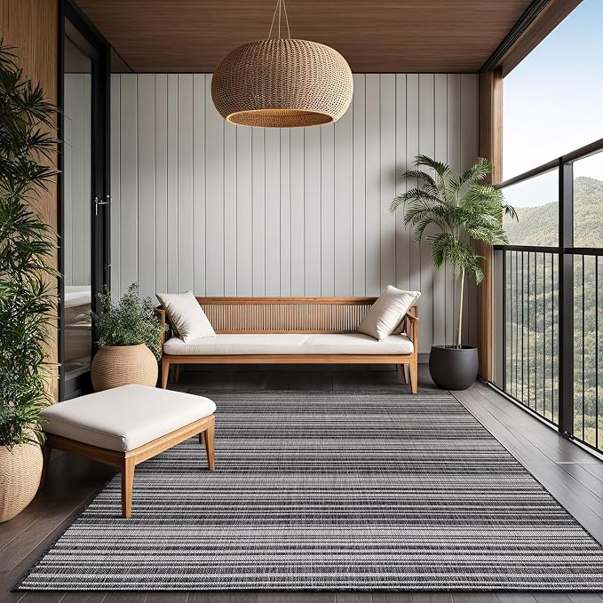Luul Home Stripe Outdoor Rug 6x9 Washable Outside Carpet for Indoor Patio Porch Waterproof Easy Cleaning Non Shedding Area Rugs Dark Gray 6 x 9