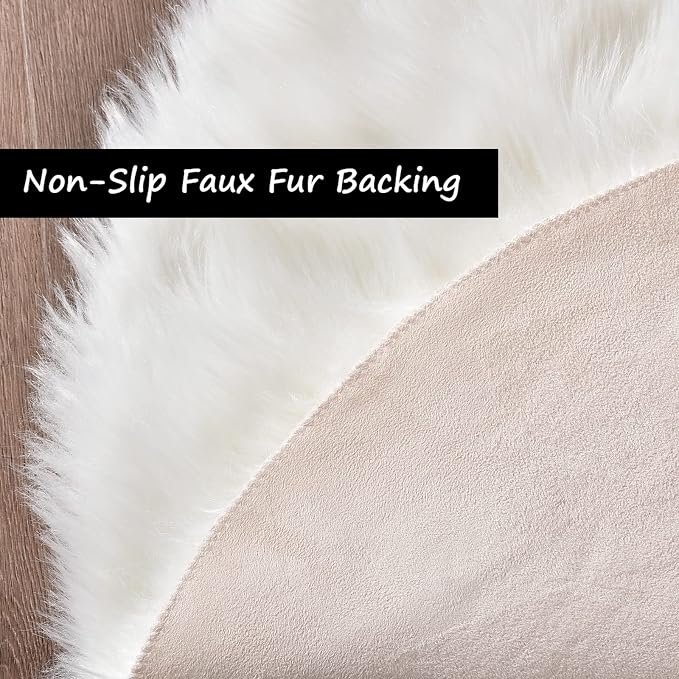 Goolela White Fluffy Fuzzy Rug 3x5 Faux Fur Sheepskin Rug for Bedroom Bedside Furry Carpet for Living Room Soft Rectangle
