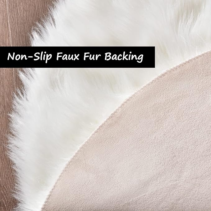 Goolela White Faux Sheepskin Fur Rug 2x6 Fluffy Fuzzy Furry Runner for Bedroom Bedside Shaggy Soft Sheepskin
