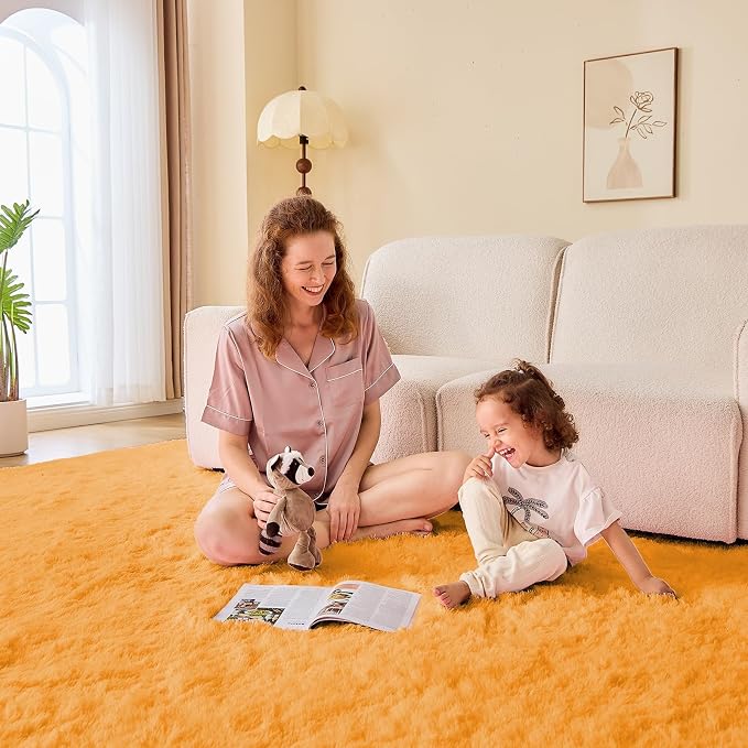 OPPODREAM 4x6 Orange Rugs for Bedroom, Ultra-Soft Fluffy Area Rugs for Living Room, 4 x 6 Shag Carpet for Nursery, Kids, Girl, Boy, Baby, Plush, Fuzzy, Shaggy, Cute Home Decor