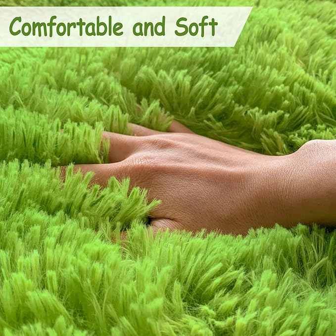 Tie Dyed Grass Green Shag Rug 5x8, Soft Plush Green Fluffy Rug Large Fuzzy Area Carpet for Living Room Bedroom Dorm Nursery Furry Indoor Floor Rug for Kids Girls Boys Home Decor Aesthetic