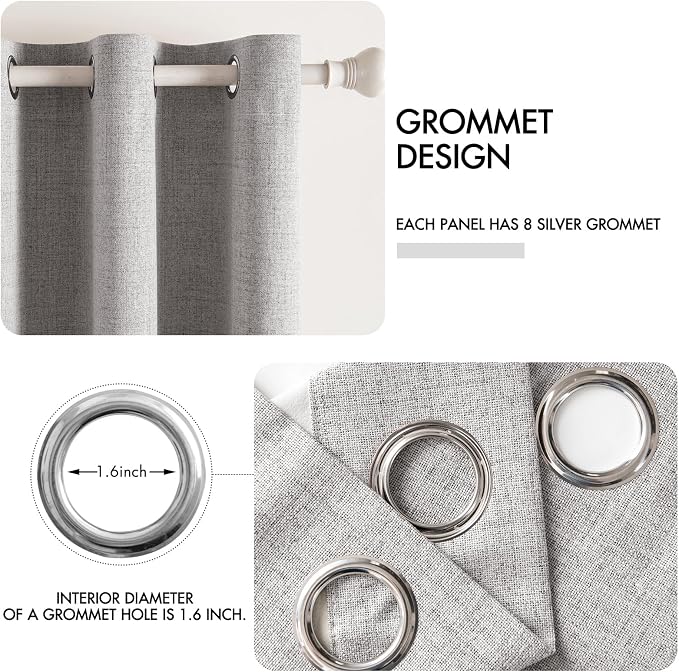 MIULEE Linen Texture 90 Inches Curtains for Bedroom 100% Blackout Thermal Insulated Light Gray Curtains Grommet Room Darkening Drapes for Living Room 52x90 Inch (2 Panels)